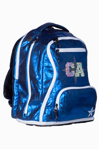 Faux Suede in Royal Blue Rebel Dream Bag Plus with White Zipper with California Allstars Crystal Logo